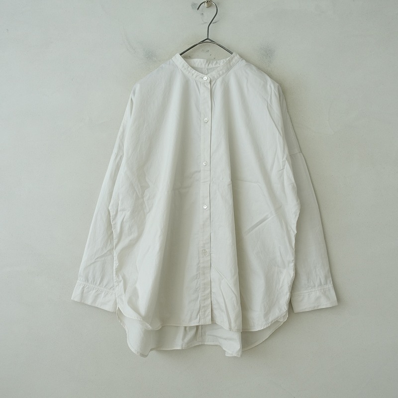 美品 evam eva エヴァムエヴァ コットンバンドカラーシャツ スミクロ