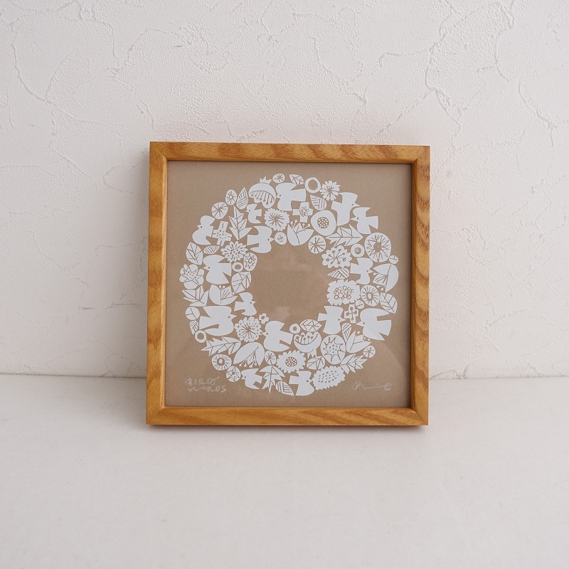 廃盤　希少　バーズワーズシルクスクリーン 額付き　2枚セット バーズワーズ 30✖️30 額付き 廃盤 希少 バーズワーズシルク