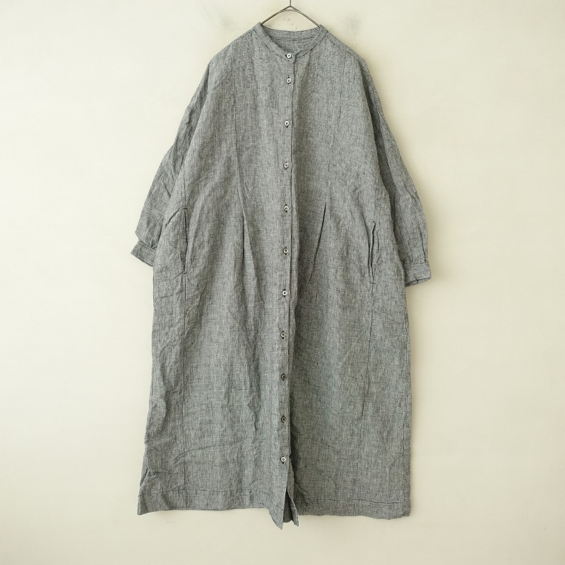 ネストローブ nest Robe リネンバンドカラー千鳥格子フロントボタン