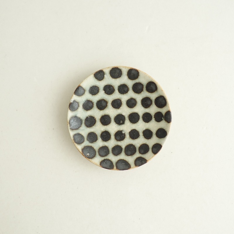 美品】 楠田純子 墨絵小皿 ドット (wa87-2509-41)【71J52