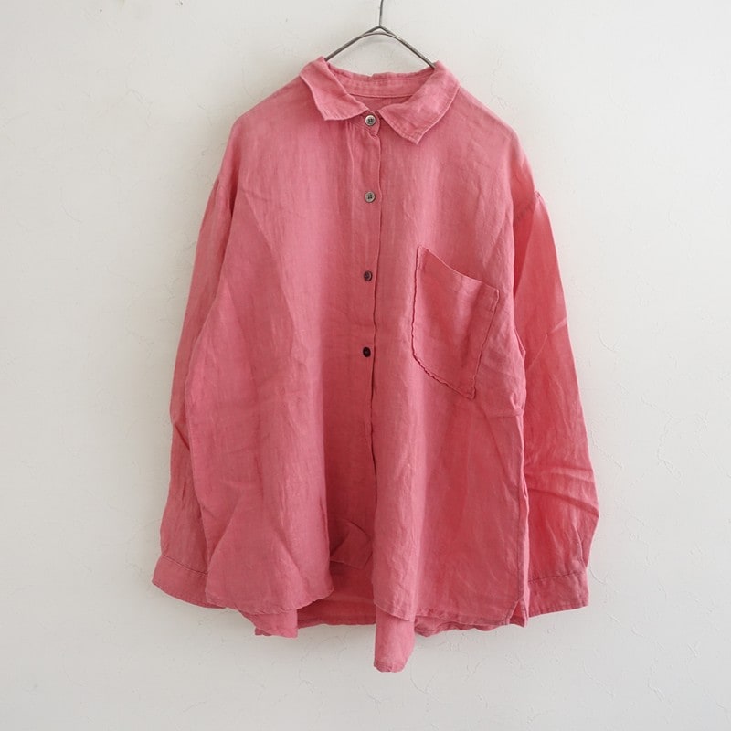 USED 古着 ピンク ベリー リネン 半袖 シャツ ブラウス ワイズフォーリビング Y's for living リネン長袖シャツ (33-2511-256
