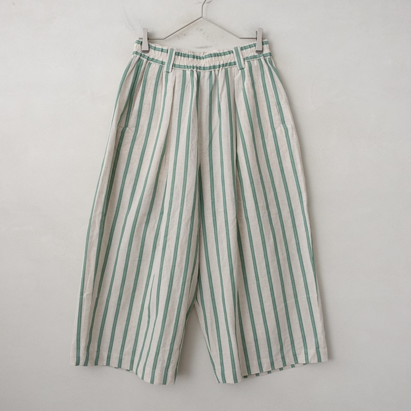 アトリエナルセcotton linen gaucho pants ～stripe 美品/2023SS/定価2.3万】アトリエナルセ atelier naruse cotton linen