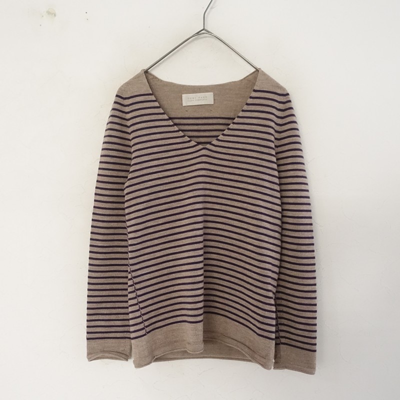 ユリパーク YURI+PARK ウールニットボーダーVネックプルオーバー (33