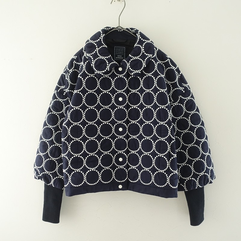 ミナペルホネン　rosy ネイビー　綿リネン　ブルゾン　ジャケット　ハンドメイド 1点のみ 〜 ミナペルホネン rosy (ロージー) 使用 ハンドメイド
