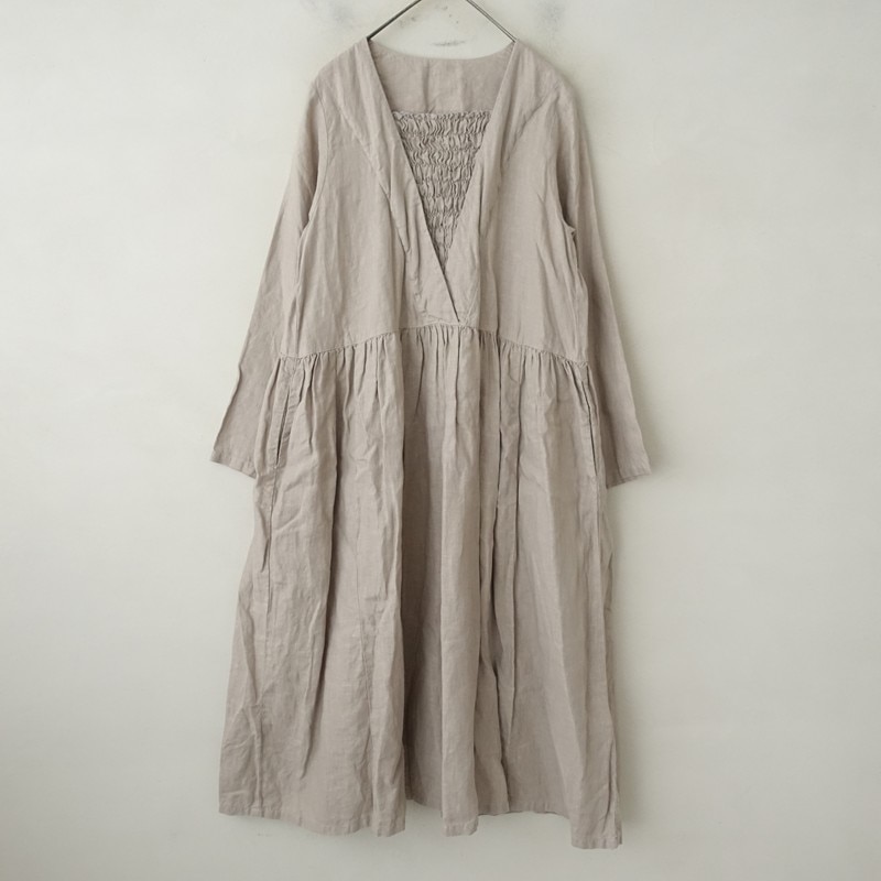 ネストローブ nest Robe リネンスキッパーネックロングワンピース F
