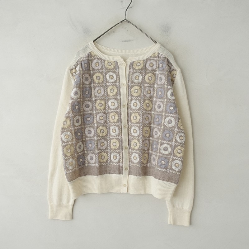 アンティパスト ANTIPAST フラワー刺繍切替ニットカーディガン (33