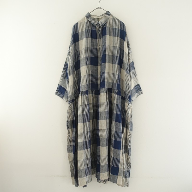 イチ アンティークス ICHI Antiquite's リネンチェックシャツロング