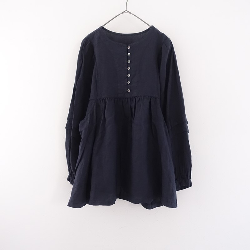 nest Robe リネン2wayスタンドフリルブラウス 黒 【公式通販】