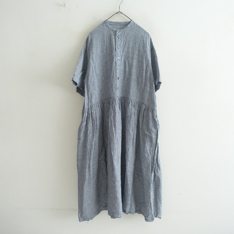 ネストローブ nest Robe リネンギンガムチェックバンドカラーシャツ