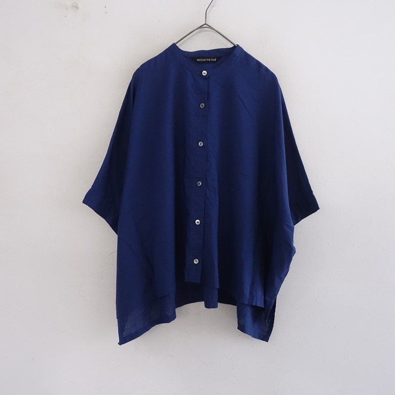定価1.4万】ミズイロインド mizuiro-ind リネンブレンドスタンドカラー