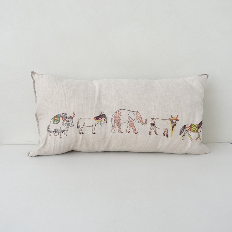 coral&tusk動物刺繍のリネンクッション 新品】CORAL & TUSK クッション