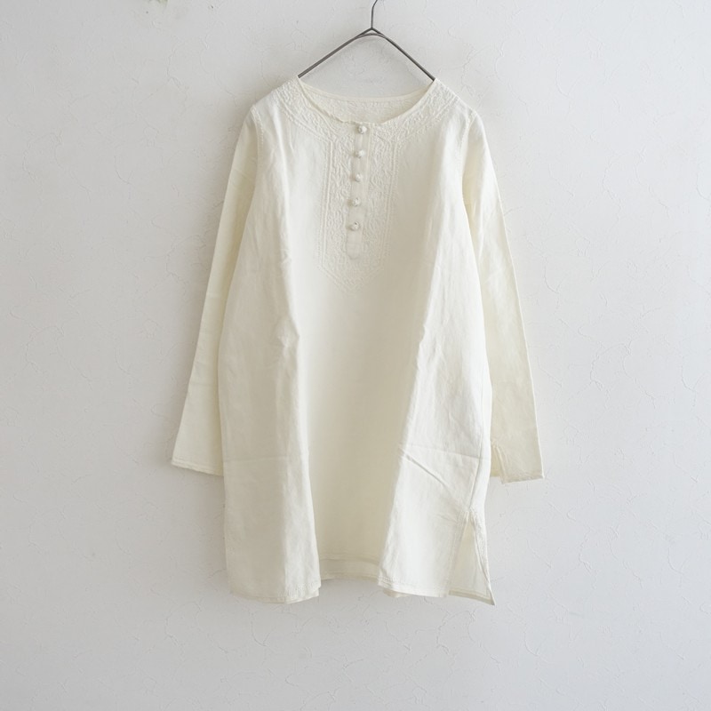 ネストローブ 刺繍 チュニック ワンピース リネン混 ナチュラル ゆったり 麻 ネストローブ nest Robe リネンシルク刺しゅうチュニック - (25-2604