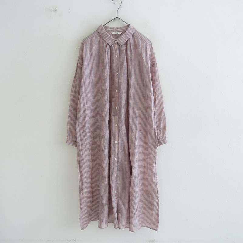 美品】ツムグ tumugu ストライプシャツワンピース F (m33-2605-155
