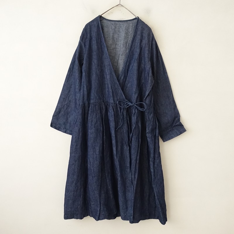 美品】ネストローブ nest Robe リネンデニムカシュクールワンピース