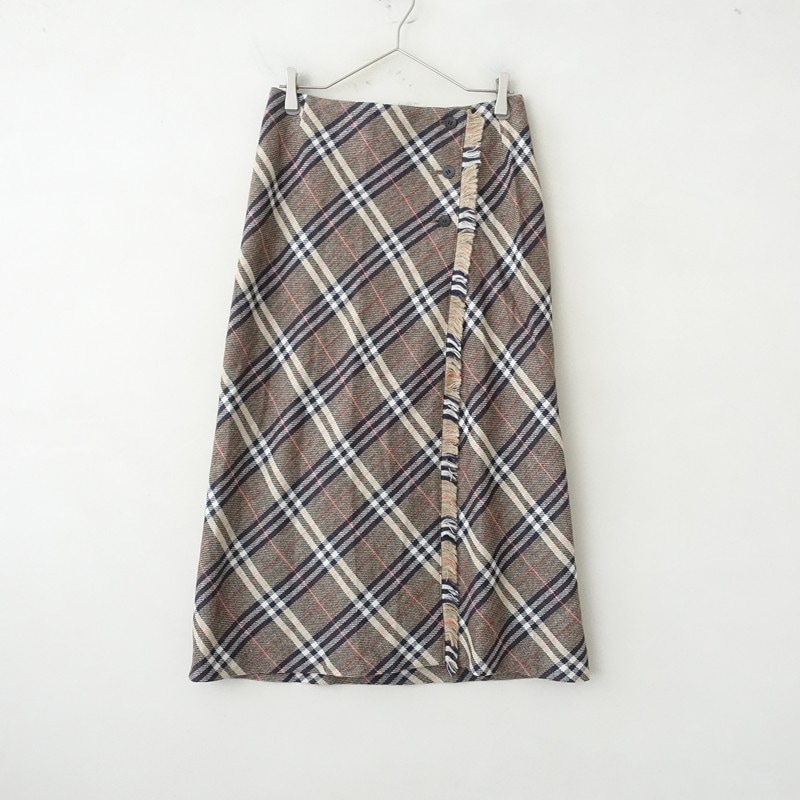 バーバリー BURBERRY ノバチェック柄フリンジラップスカート 38 (sk33