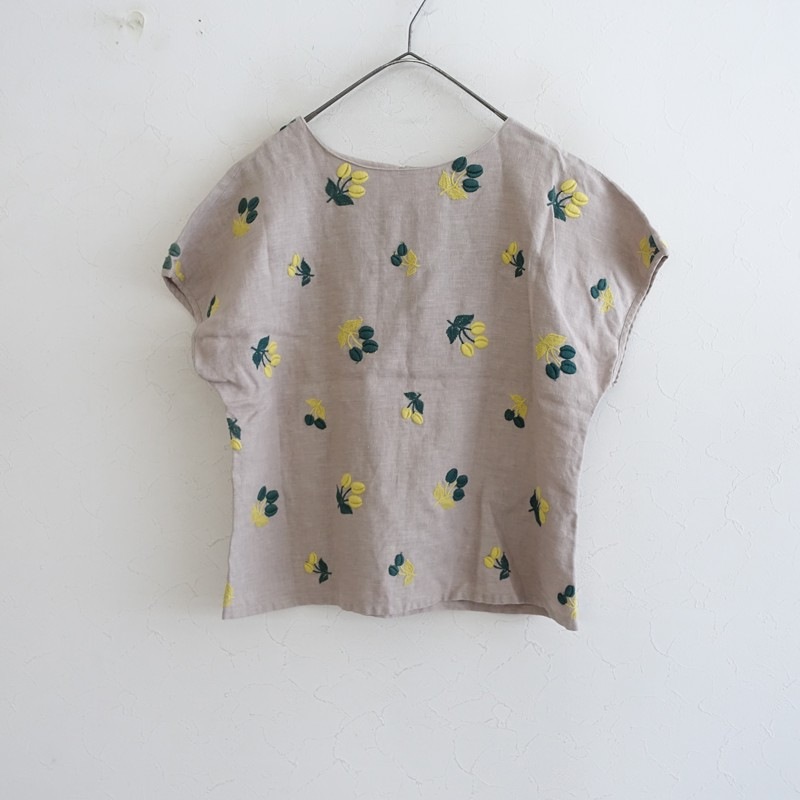 サリースコット Sally Scott リネンフレンチスリーブ刺繍ブラウス 11R