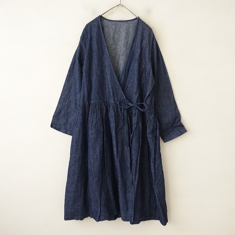 美品】ネストローブ nest Robe リネンデニムカシュクールワンピース
