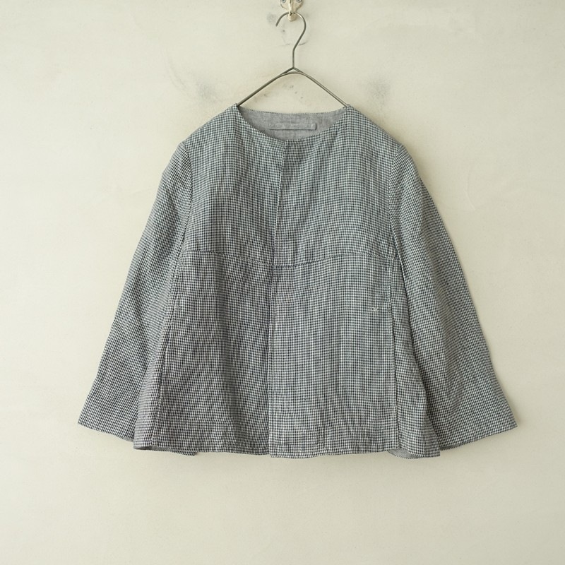 美品】フォーティファイブアール 45R リネン千鳥格子ノーカラー