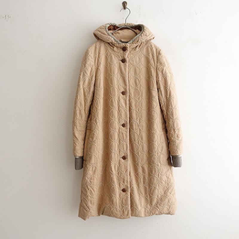 ミナペルホネン　ベージュ タンバリンダウンコートフード付き　36 ミナペルホネン ベージュ タンバリンダウンコートフード付き 36