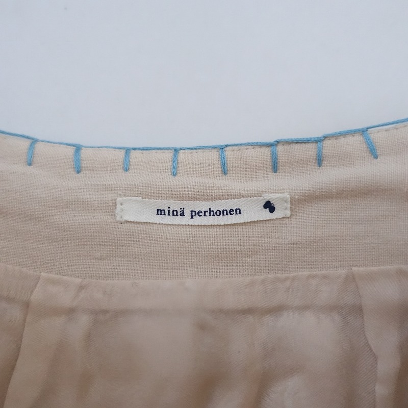 ミナペルホネン mina perhonen bird リネン刺繍タックスカート 36