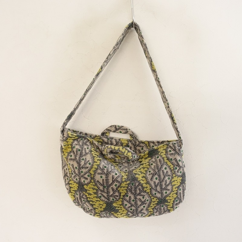 【SALE】ミナペルホネン/ポンピア ブルー/木玉がま口ショルダー本革ベージュ SALE】ミナペルホネン/ポンピア ブルー/木玉がま口ショルダー本革