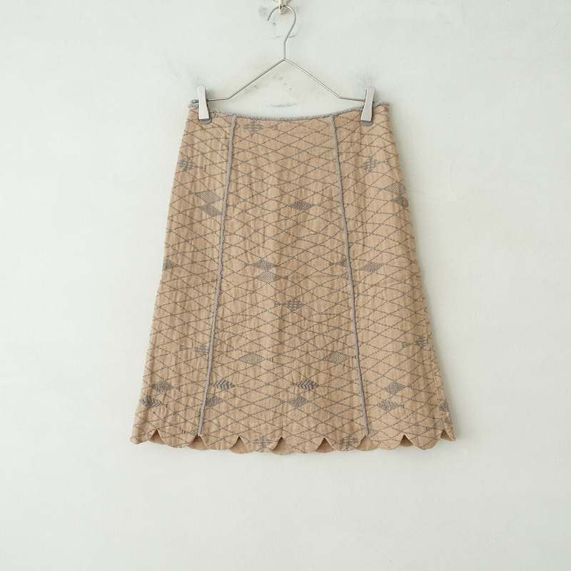 ミナペルホネン mina perhonen pacific リネン刺繍台形スカート 36 