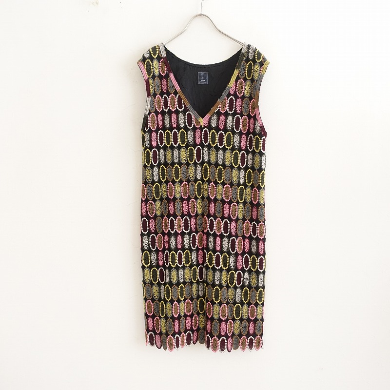 ミナペルホネン　ノースリーブ　ワンピース　幾何学模様　グリーン系　40 ミナペルホネン mina perhonen tarte 刺しゅうノースリーブ