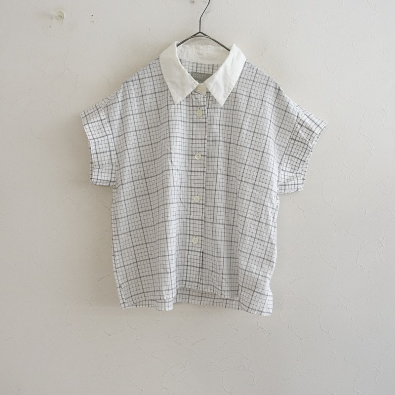 マーガレットハウエル チェック柄 コットンシャツ 白×グレー 丸襟 定価2.9万】マーガレットハウエル MARGARET HOWELL COTTON CHECK