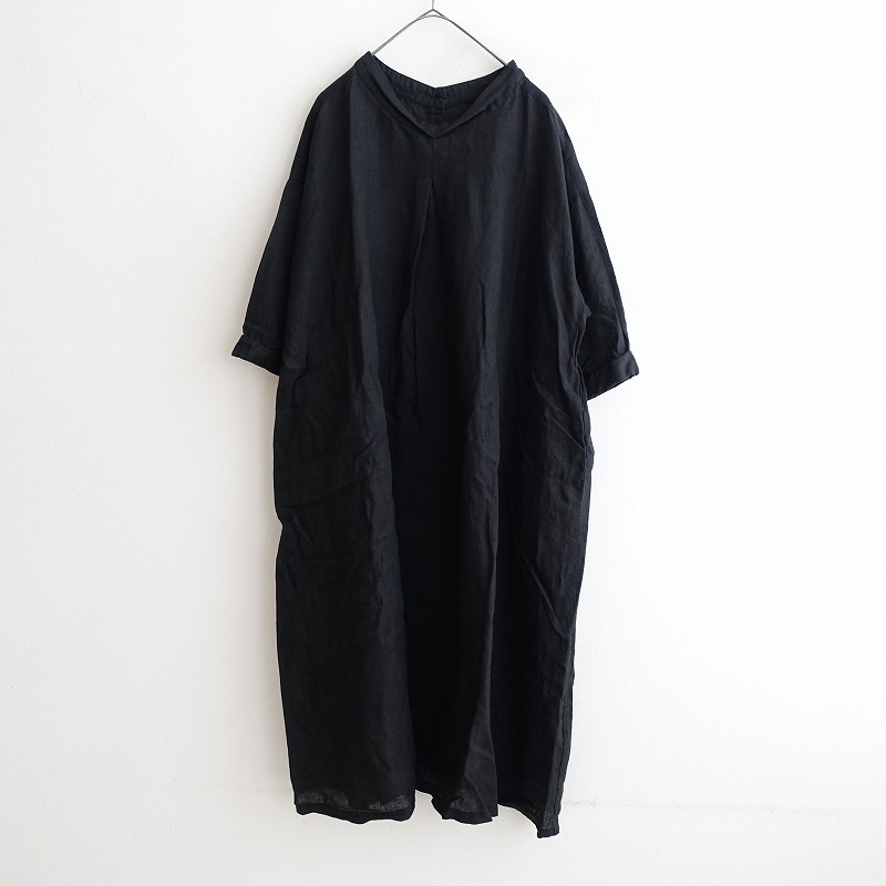 ネストローブ ロングワンピース リネン100 体型カバー 洗える ブラック 黒 nest Robe 【定価2.4万】ネストローブ *リネンシャーリング