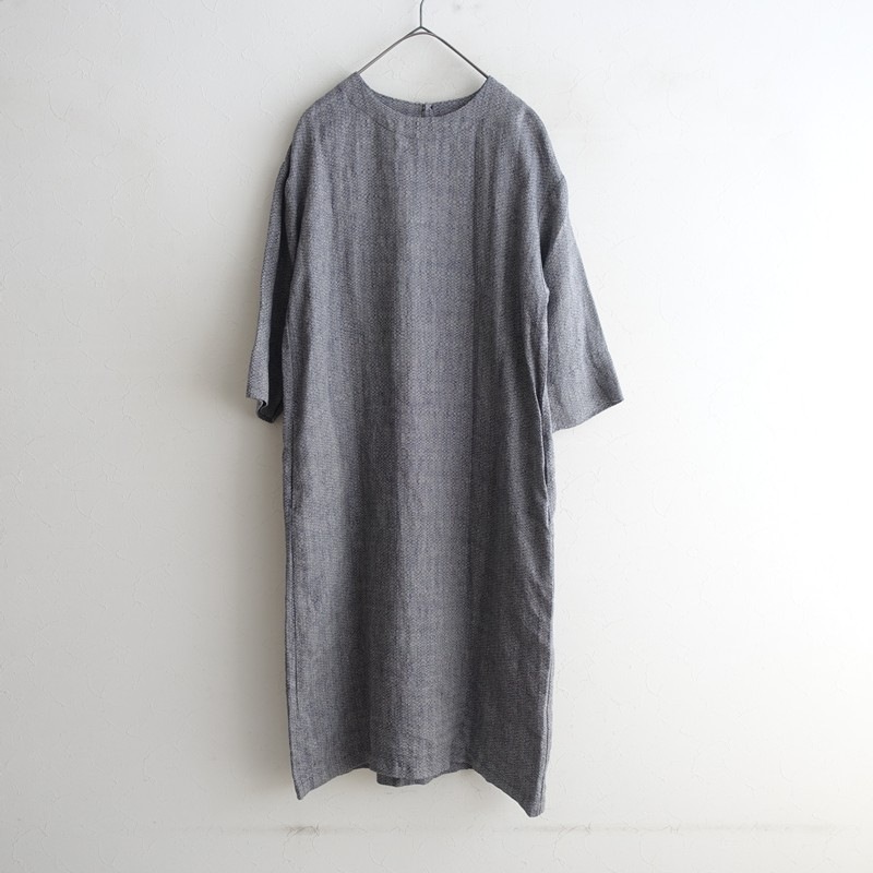 美品 中川政七商店 洗える 麻のメランジ織ワンピース 近年 リネンドレス 生成 美品】 中川政七商店 麻のメランジ織ワンピース - (25-2604-27)【92D62