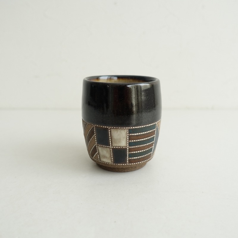 美品】 向山文也 湯呑 釉彩境紋 (wa84-2503-50)【90D52