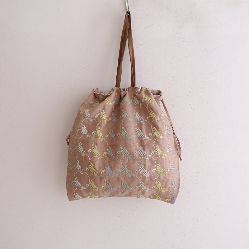 美品/ミナペルホネンmina perhonen mela*巾着トートバッグ*1116 ミナ 