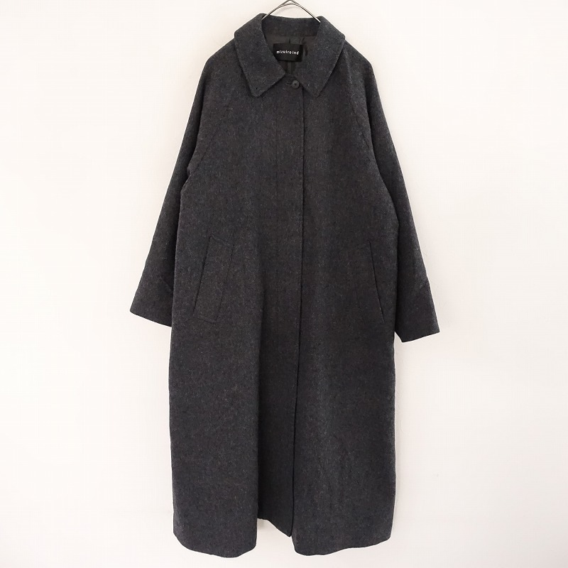 ミズイロインド ステンカラー ウール混 ロングコート Aラインコート