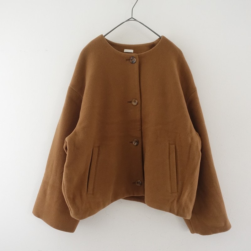 コムアーチ ブラウン ノーカラー ウールコート comm. arch