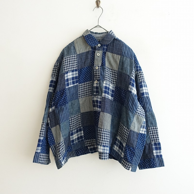 45RPM インディゴ染め　パッチワーク長袖Tシャツ　ビンテージ美品　希少 45RPM インディゴ染め パッチワーク長袖Tシャツ ビンテージ美品 希少