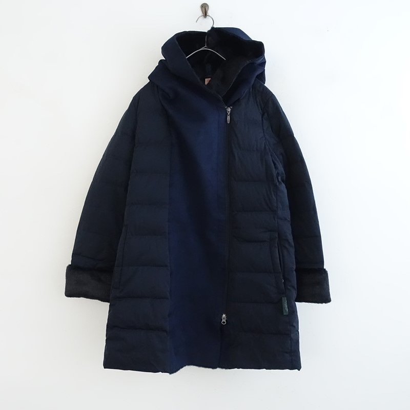 【美品】粧う フェイクムートンダウンジャケット ネイビー YOSOOU 粧う YOSOOU フェイクムートン使いダウンコート 3 (jk33-2510-658