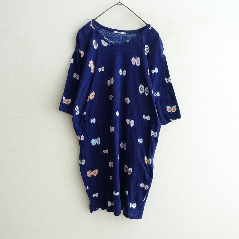 ミナペルホネン　＊hana hane＊蝶柄　ワンピース 紺 36　ネイビー mina perhonen hana hane ワンピース ミナペルホネン ＊hana hane＊蝶