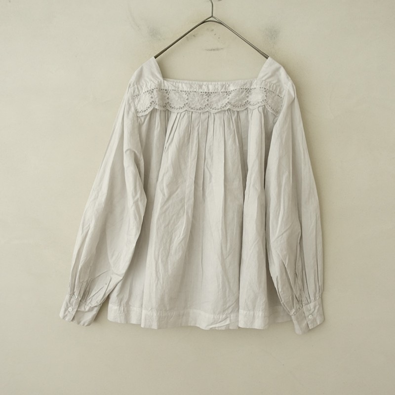 ������/���5.7���ۥȥ����塼 TOUJOURS Natural Garment Dyed Lace Smock Shirt ŷ������֥饦��  2 (j25-2605-772)��03F62��