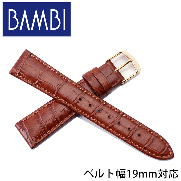 BAMBI バンビ レザーベルト 革ベルト 19mm レザー ブラウン ゴールド