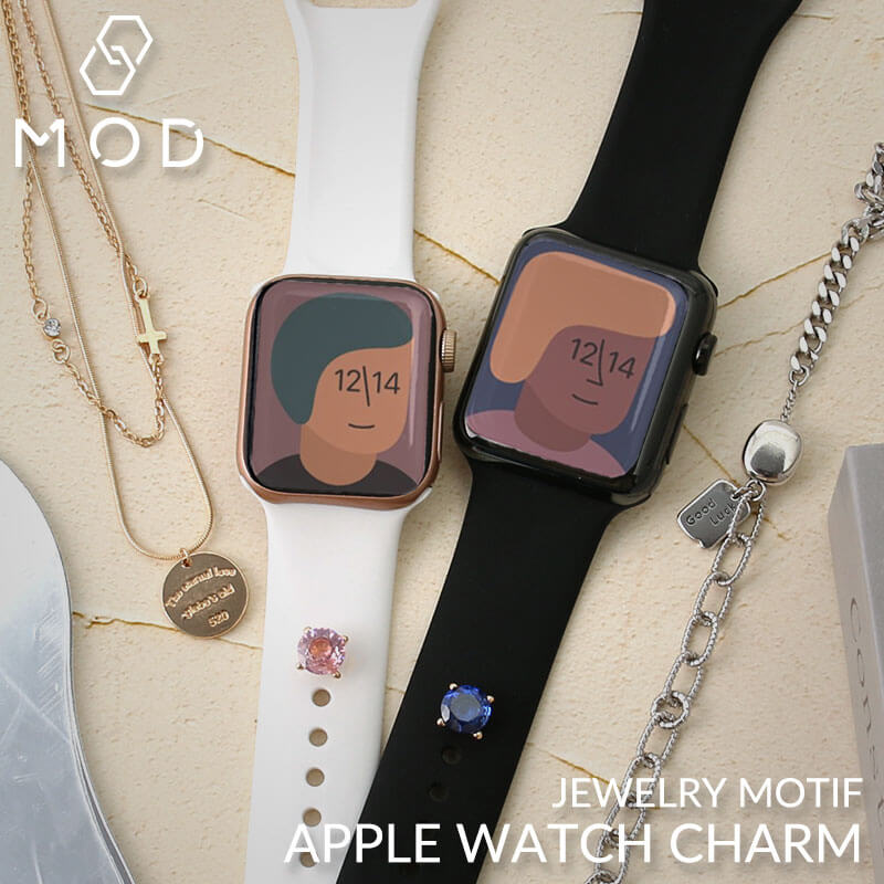 【AppleWatch シリコンバンド向け チャーム】 MOD 時計 ベルト ピンチャーム アップルウォッチバンド ピン アクセサリー パール 丸 雫 大丸 楕円 ハート アロイ合金