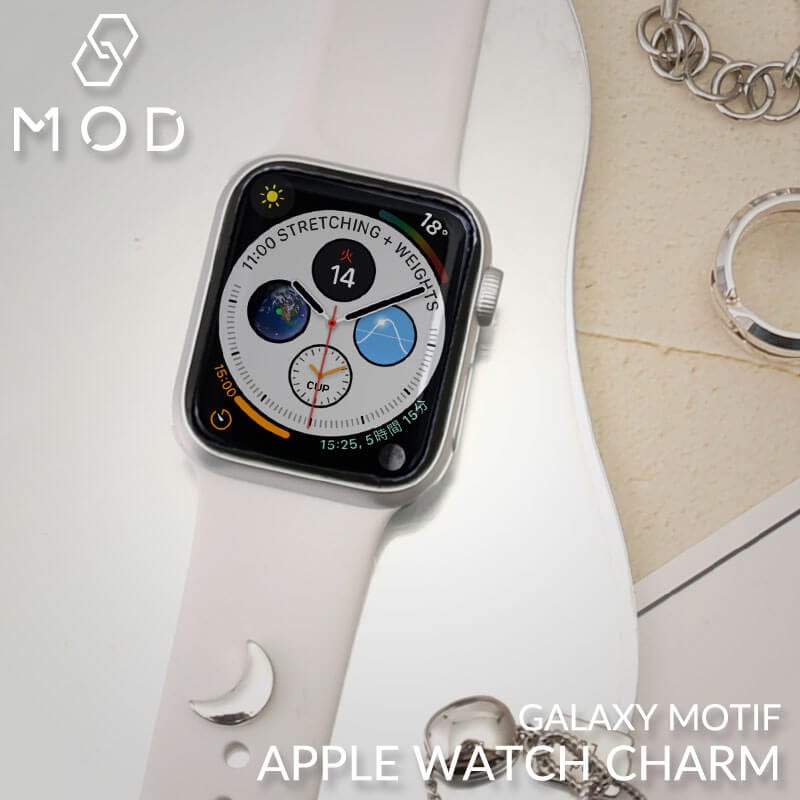 【AppleWatch シリコンバンド向け チャーム】 MOD 時計 ベルト ピンチャーム アップルウォッチバンド ピン アクセサリー 三日月 四角錐 六芒星 アロイ合金