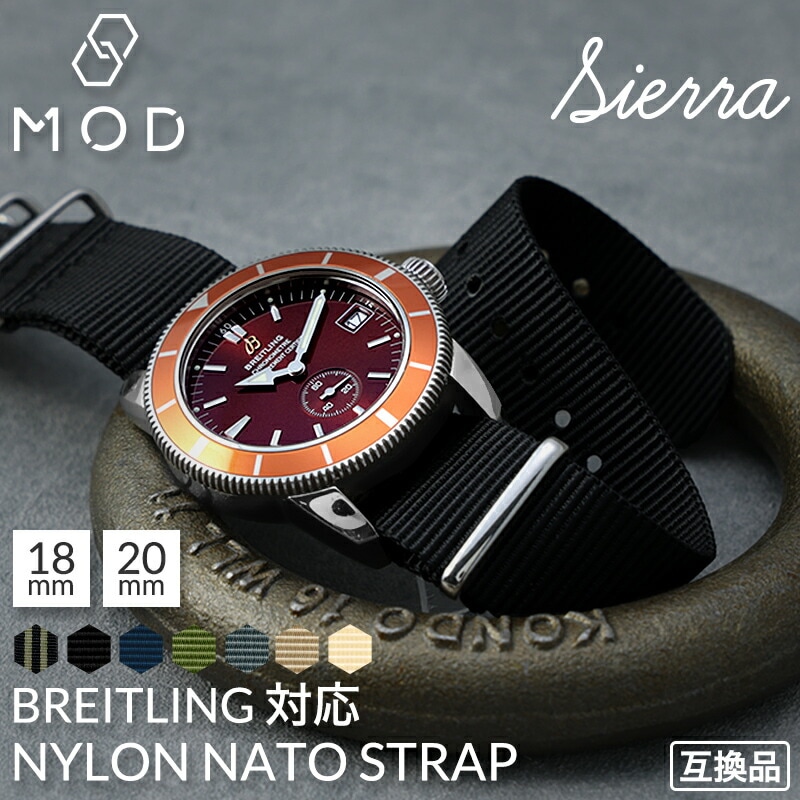 【BREITLING 互換 ベルト】 MOD NYLON NATO TYPE STRAP SIERRA ナイロン ナトータイプ シエラ 交換用 腕時計 ベルト ヴィンテージデザイン ダブル 引き通しタイプ ナイロン 20mm