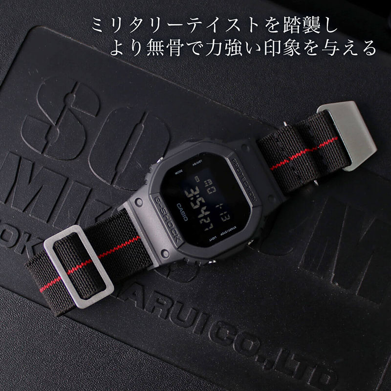【G-SHOCK対応 アダプターセット】【DW 5600 5600BB 対応】MOD エムオーディー MARINE NATIONAL STRAP 22mm ナイロン ミネルバブルー/レッド 49603 ジーショック Gショック GSHOCK