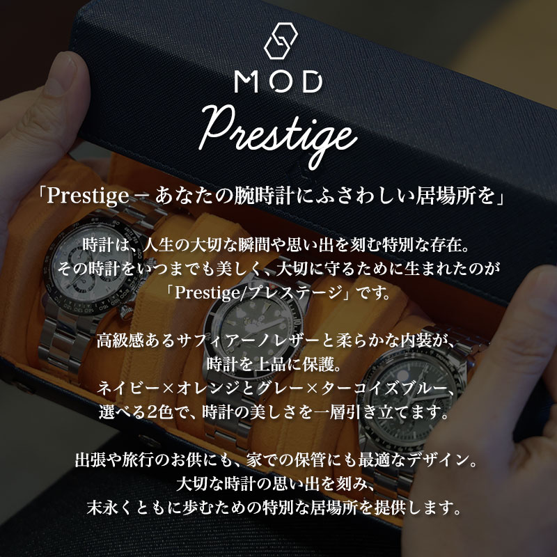 MOD ウォッチロール PRESTIGE プレステージ 3本 収納 腕時計ケース 時計 ディスプレイ スエード調 六角形 ヘキサゴン トラベルウォッチケース ヴィーガンレザー