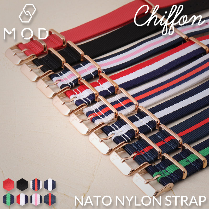 MOD NYLON NATO TYPE STRAP CHIFFON ナイロン ナトータイプ シフォン 交換用 腕時計 ベルト ストライプ カジュアル シングル 引き通しタイプ ナイロン 18mm