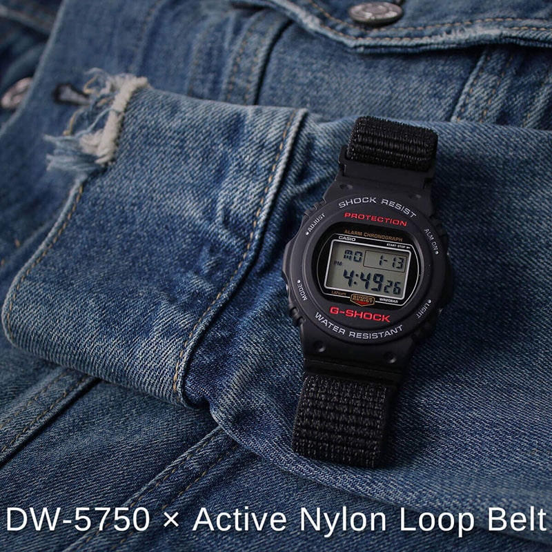 【G-SHOCK対応 アダプターセット】【DW 5600 5600BB 対応】MOD エムオーディー ACTIVE NYLON LOOP STRAP 22mm ナイロン ブラック 49722 ジーショック Gショック GSHOCK