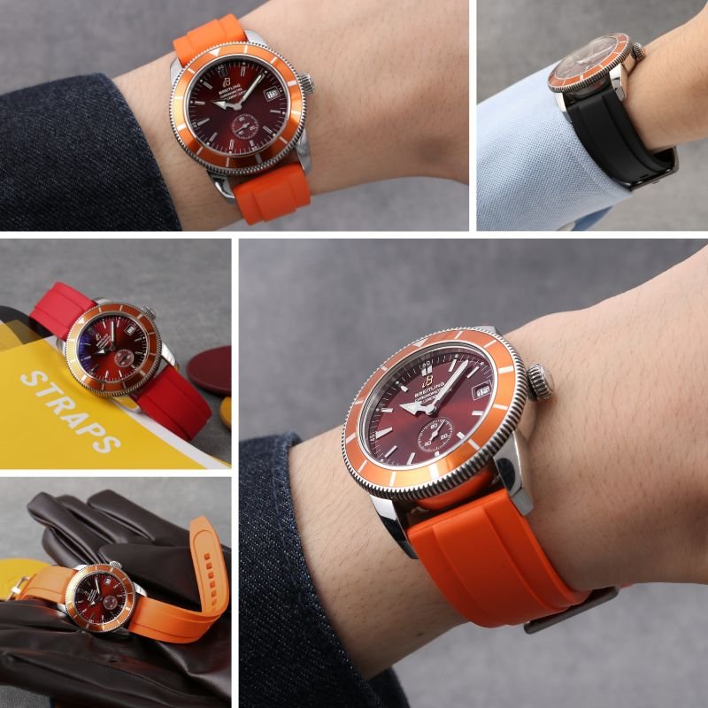 【BREITLING 互換 ベルト】 MOD FKM RUBBER STRAP OFFSHORE FKMラバー オフショア 交換用 腕時計 ベルト イージーレバー 耐炎 耐油 耐化学薬品 耐熱 耐候 耐オゾン FKMラバー 20mm 22mm