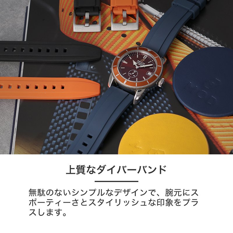 【BREITLING 互換 ベルト】 MOD FKM RUBBER STRAP OFFSHORE FKMラバー オフショア 交換用 腕時計 ベルト イージーレバー 耐炎 耐油 耐化学薬品 耐熱 耐候 耐オゾン FKMラバー 20mm 22mm