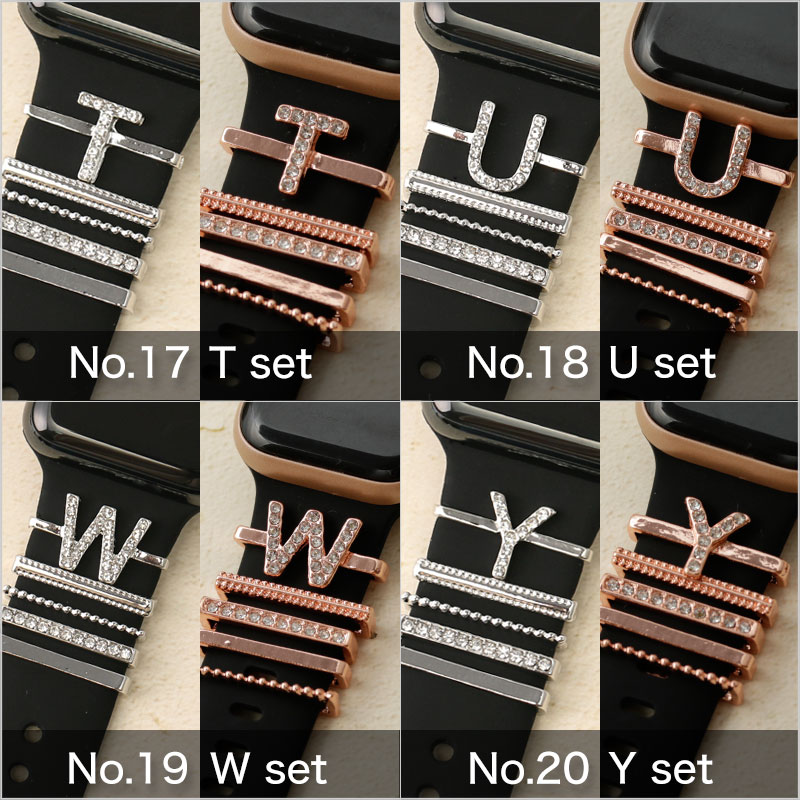 【AppleWatch シリコンバンド向け チャーム】 MOD 時計 ベルト ループチャーム アップルウォッチバンド ループ アクセサリー 遊環 A C D E F G H I J K L M N O R S T U W Y アロイ合金
