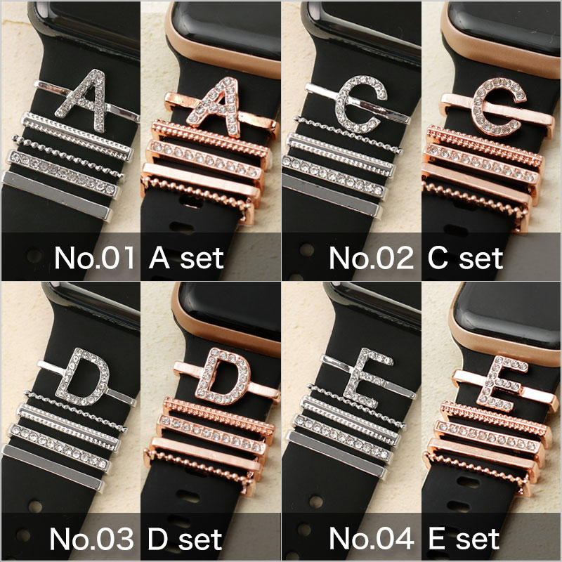 【AppleWatch シリコンバンド向け チャーム】 MOD 時計 ベルト ループチャーム アップルウォッチバンド ループ アクセサリー 遊環 A C D E F G H I J K L M N O R S T U W Y アロイ合金
